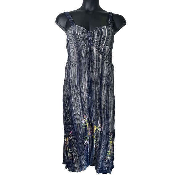 Tropical Batik Black Sleeveless Dress Tropical Beach Sundress Boho Hippie L / XL - Picture 1 of 13